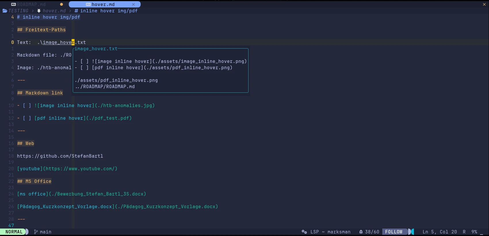 hover.nvim: A bare path in prose: the file it points at, in a float with the name in the border.